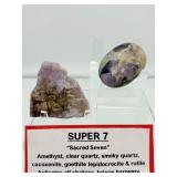 Super 7 (Melody Stone) and Ametrine lot of 3: Super 7 polished fan shaped piece 42 gm./1.5 oz, Super 7 palmstone 59 gm./2.1 oz., and Ametrine egg 59 gm./2.1 oz: