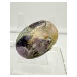 Super 7 (Melody Stone) and Ametrine lot of 3: Super 7 polished fan shaped piece 42 gm./1.5 oz, Super 7 palmstone 59 gm./2.1 oz., and Ametrine egg 59 gm./2.1 oz: