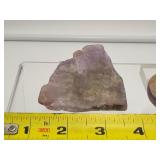 Super 7 (Melody Stone) and Ametrine lot of 3: Super 7 polished fan shaped piece 42 gm./1.5 oz, Super 7 palmstone 59 gm./2.1 oz., and Ametrine egg 59 gm./2.1 oz: