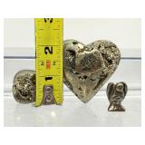 Pyrite Lot of 3: heart, tumble and small angel Total Lot Weight 240 gm./8.5 oz.