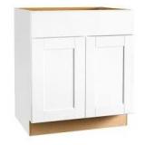 Hampton Bay Shaker 30 in. W x 24 in. D x 34.5 in. H Assembled Sink Base Cabinet in Satin White    Customer Returns See Pictures Hampton Bay Shaker 30 in. W x 24 in. D x 34.5 in. H Assembled Sink Base Cabinet in Satin White    Customer Returns See Pictures