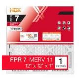 Lot of HDX 12 in. x 12 in. x 1 in. Allergen Plus Pleated Air Filter FPR 7, MERV 11 Customer Returns See Pictures Lot of HDX 12 in. x 12 in. x 1 in. Allergen Plus Pleated Air Filter FPR 7, MERV 11 Customer Returns See Pictures