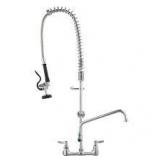 SKYSHALO Commercial Faucet 36 in. H 8 in. Center 12 in. Double Handle Pull Down Sprayer Kitchen Faucet in Silver     Customer Returns See Pictures SKYSHALO Commercial Faucet 36 in. H 8 in. Center 12 in. Double Handle Pull Down Sprayer Kitchen Faucet in Silver     Customer Returns See Pictures