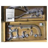 SKYSHALO Commercial Faucet 36 in. H 8 in. Center 12 in. Double Handle Pull Down Sprayer Kitchen Faucet in Silver     Customer Returns See Pictures SKYSHALO Commercial Faucet 36 in. H 8 in. Center 12 in. Double Handle Pull Down Sprayer Kitchen Faucet in Silver     Customer Returns See Pictures