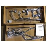 SKYSHALO Commercial Faucet 36 in. H 8 in. Center 12 in. Double Handle Pull Down Sprayer Kitchen Faucet in Silver     Customer Returns See Pictures SKYSHALO Commercial Faucet 36 in. H 8 in. Center 12 in. Double Handle Pull Down Sprayer Kitchen Faucet in Silver     Customer Returns See Pictures