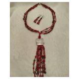925 Jay King DTR Red Coral & Black Pearl Necklace & Earring Set 925 Jay King DTR Red Coral & Black Pearl Necklace & Earring Set