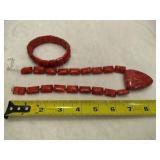 GSJ Stamped 925 Red Coral Adjustable Pendant Necklace w/Matching Bracelet GSJ Stamped 925 Red Coral Adjustable Pendant Necklace w/Matching Bracelet