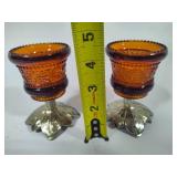 Amber Glass Beaded Rim Candle Holders Amber Glass Beaded Rim Candle Holders