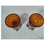 Amber Glass Beaded Rim Candle Holders Amber Glass Beaded Rim Candle Holders