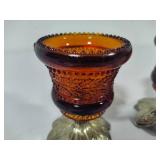 Amber Glass Beaded Rim Candle Holders Amber Glass Beaded Rim Candle Holders