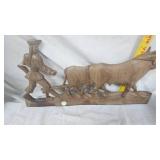Folk Art Farmer and Bull Plowing Wall Hanging
