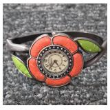 VINTAGE  Kristine Ladies Watch. Japan Movement. Stainless Steel. Flowered Face