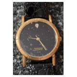 NEW-Genuine Diamond Quartz Watch.  Japan movement. Stainless Steel. Black Leather Strap.