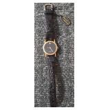 NEW-Genuine Diamond Quartz Watch.  Japan movement. Stainless Steel. Black Leather Strap.