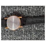 NEW-Genuine Diamond Quartz Watch.  Japan movement. Stainless Steel. Black Leather Strap.