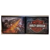 2 Harley Davidson Framed Puzzles. 25"L x 19"W