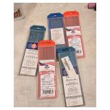 Lot of (5 partial packs) Assorted Welding Electrodes - 1/16" Tungsten 2% Thoriated, Tungsten Thoriated 2%, 3/32" Tungsten 2% Ceriated (in original packaging)