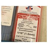 Lot of (5 partial packs) Assorted Welding Electrodes - 1/16" Tungsten 2% Thoriated, Tungsten Thoriated 2%, 3/32" Tungsten 2% Ceriated (in original packaging)