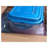 Lot of (6) Plastic Food Storage Containers with Lid and Handle 5-1/2"x8"x3" (Assorted) (in original packaging) Lot of (6) Plastic Food Storage Containers with Lid and Handle 5-1/2"x8"x3" (Assorted) (in original packaging)