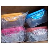 Lot of (6) Plastic Food Storage Containers with Lid and Handle 5-1/2"x8"x3" (Assorted) (in original packaging) Lot of (6) Plastic Food Storage Containers with Lid and Handle 5-1/2"x8"x3" (Assorted) (in original packaging)