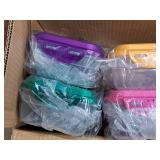 Lot of (6) Plastic Food Storage Containers with Lid and Handle 5-1/2"x8"x3" (Assorted) (in original packaging) Lot of (6) Plastic Food Storage Containers with Lid and Handle 5-1/2"x8"x3" (Assorted) (in original packaging)