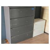 Lot of (2) Filing Cabinets - 4-drawer (grey, no key), 2-drawer (cream, with key) Lot of (2) Filing Cabinets - 4-drawer (grey, no key), 2-drawer (cream, with key)