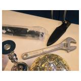 Lot of (1 Box) Halloween Décor - Pumpkins, Candlstick, Wrench, Knive Sheath Lot of (1 Box) Halloween Décor - Pumpkins, Candlstick, Wrench, Knive Sheath
