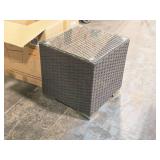 Glass Top / Wicker Outdoor Side Table 18" x 18" x 18" Glass Top / Wicker Outdoor Side Table 18" x 18" x 18"