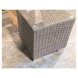Glass Top / Wicker Outdoor Side Table 18" x 18" x 18" Glass Top / Wicker Outdoor Side Table 18" x 18" x 18"