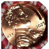 One roll of 2025 D mint-marked penny. Last year of the cent!