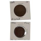 Old World Copper Coins from Various Countries.