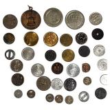 Mixed lot of tokens, including a hard-to-find "mini" Victory Medal from World War I from  Pennsylvania & ect.
