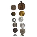 Mixed lot of tokens, including a hard-to-find "mini" Victory Medal from World War I from  Pennsylvania & ect.