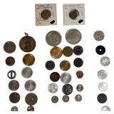 Mixed lot of tokens, including a hard-to-find "mini" Victory Medal from World War I from  Pennsylvania & ect.