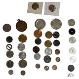 Mixed lot of tokens, including a hard-to-find "mini" Victory Medal from World War I from  Pennsylvania & ect.