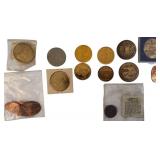 A large collection of tokens featuring people, places, and things from the past.