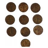 Ten 1943 Canadian War Nickels made of Tomac