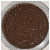 1918 1-Cent  V/F Canadian Coin
