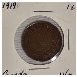1919 1-Cent, V/F  Canadian Coin