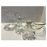 Set of 4 Glass Serveware Pieces Including Pitcher, Bowl, and Cruets Set of 4 Glass Serveware Pieces Including Pitcher, Bowl, and Cruets