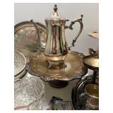 Vintage Mixed Lot of Silverplate Trays, Glassware, and Serving Pieces Vintage Mixed Lot of Silverplate Trays, Glassware, and Serving Pieces