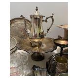 Vintage Mixed Lot of Silverplate Trays, Glassware, and Serving Pieces Vintage Mixed Lot of Silverplate Trays, Glassware, and Serving Pieces