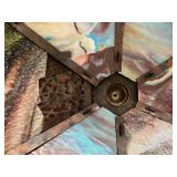 Antique Slag Glass Panel Table Lamp with Scenic Metal Overlay Antique Slag Glass Panel Table Lamp with Scenic Metal Overlay
