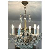 Brass and Glass Crystal Chandelier with Hanging Globes Brass and Glass Crystal Chandelier with Hanging Globes