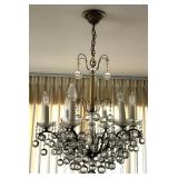 Brass and Glass Crystal Chandelier with Hanging Globes Brass and Glass Crystal Chandelier with Hanging Globes