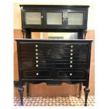 Vintage Dental Cabinet with 14 Metal Drawers and Glass Pulls Vintage Dental Cabinet with 14 Metal Drawers and Glass Pulls