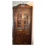 Impressive Antique Wooden Corner Cabinet with Glass Doors Impressive Antique Wooden Corner Cabinet with Glass Doors