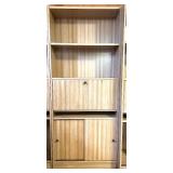 Tall Wood Bookcase with Drop-Down Desk and Sliding Doors Tall Wood Bookcase with Drop-Down Desk and Sliding Doors