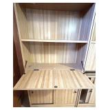 Wood Bookcase with Drop-Front Cabinet and Sliding Doors Wood Bookcase with Drop-Front Cabinet and Sliding Doors