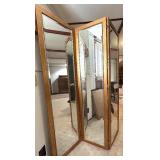 Three-Panel Wood-Framed Mirror Room Divider Three-Panel Wood-Framed Mirror Room Divider